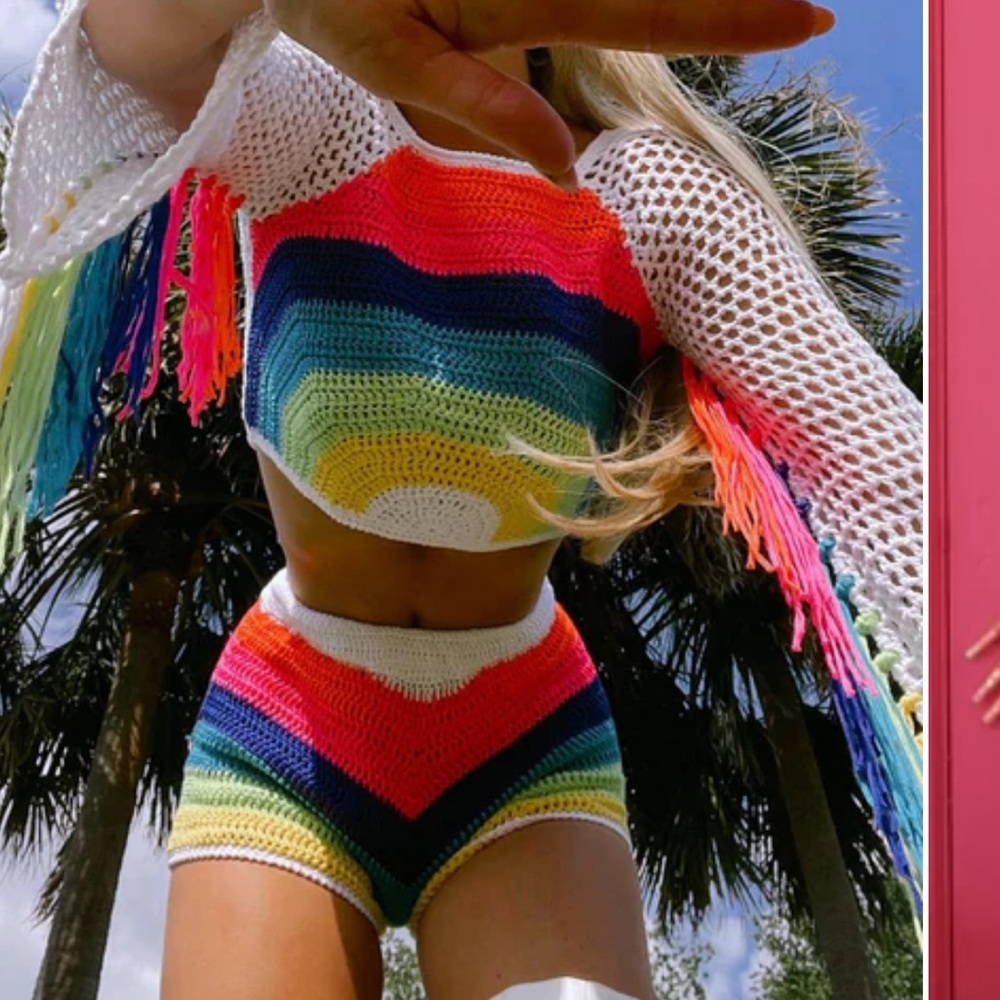 Colorful crochet fringe 2 piece set